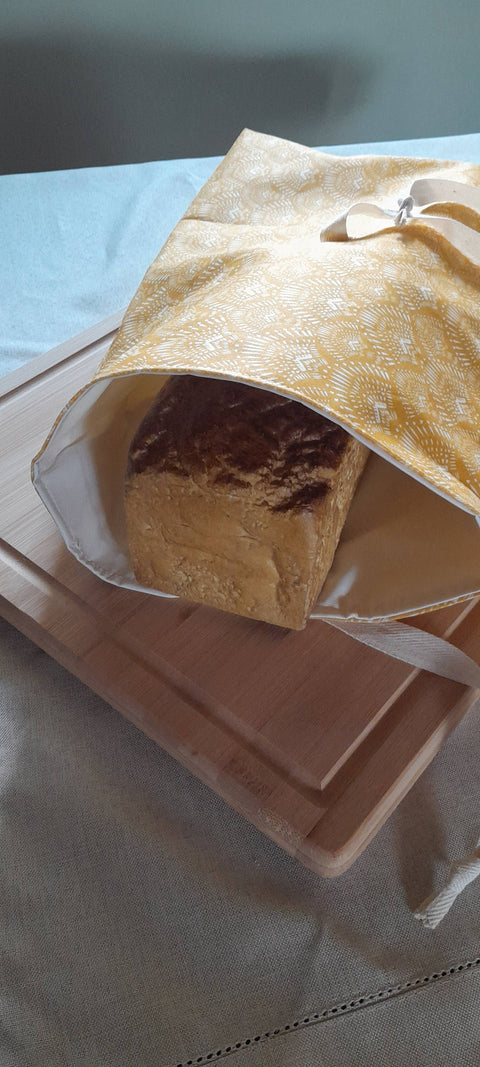 Waterproof Lined Bread Bag: Mustard Print - Keetna Farm Goods