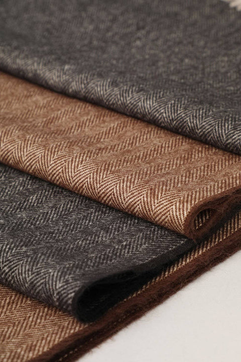 Herringbone Black Cashmere Feel Muffler Classic Scarf - One Size - Fashion City