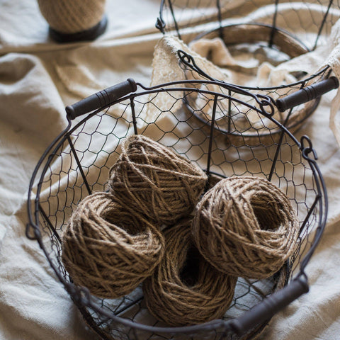 Wire Carry Basket With Hemp Rope Bottom Round: Small - Rustic Reach