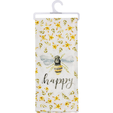 Floral Bee Happy Kitchen Towel - Primitives by Kathy
