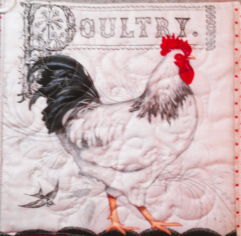 Chicken and Rooster Potholder: Colorful Rooster - Red Mitten