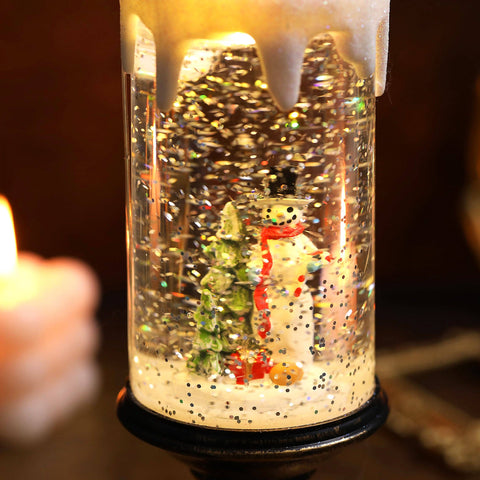 Christmas Musical Snow Globe Candlestick Lantern with Snowman Scene for Christmas Decoration - SINT