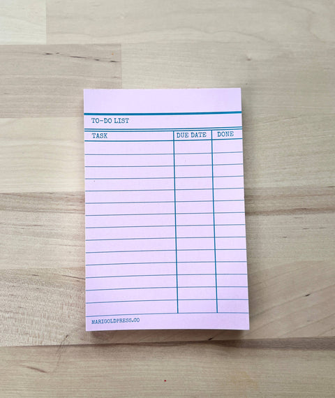 Library Card Notepad - Pink - Marigold Press