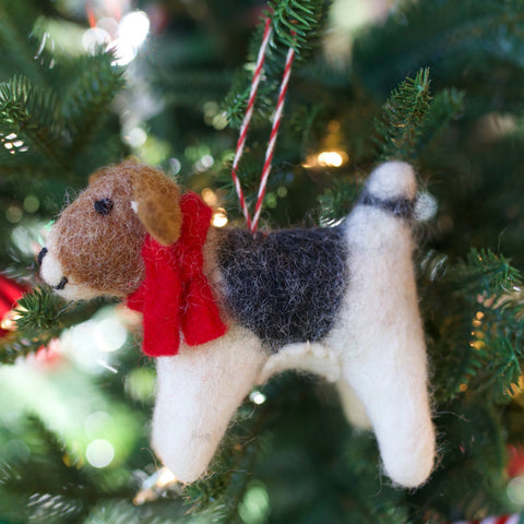 Dog with Red Scarf Tufted Wool Christmas Ornament - Ornaments 4 Orphans