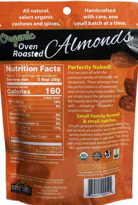 Organic Oven Roasted Almonds, 3.5oz Reclosable Pouch - Maisie Jane’s