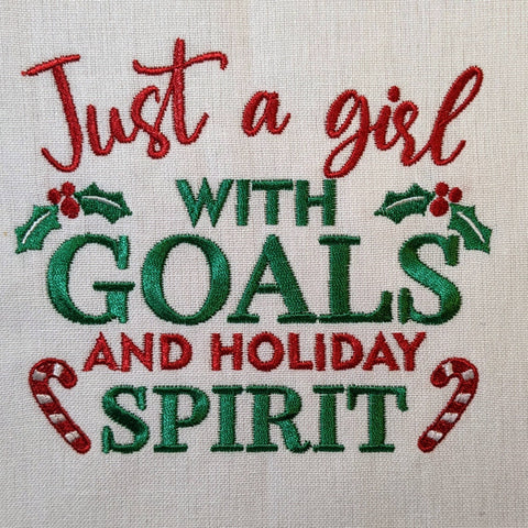 Christmas Baking Tea Towels: Just A Girl with Goals and Holiday Spirit - Red Mitten