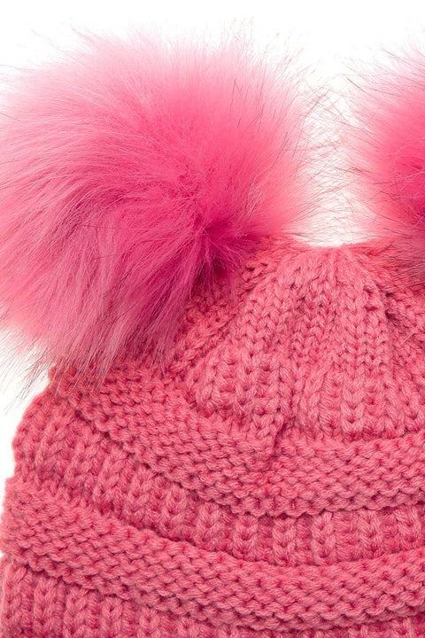 Off White Kids Winter Beanie Hat with Double Pom Pom - Kids - One Size - Fashion City