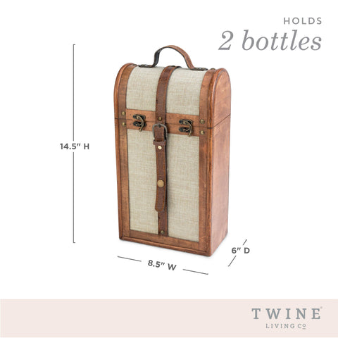 2-Bottle Vintage Wood Wine Trunk with Faux Leather Handle - Twine