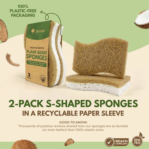 2 Pack Dish Sponges, Eco Friendly Sponges for Cleaning - AIRNEX