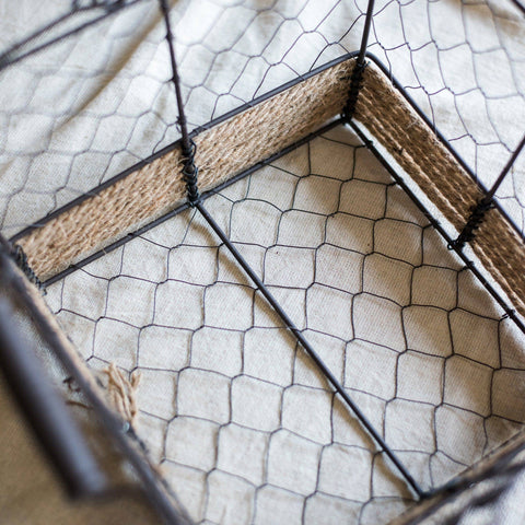Wire Carry Basket With Hemp Rope Bottom Rectangular: Large - Rustic Reach