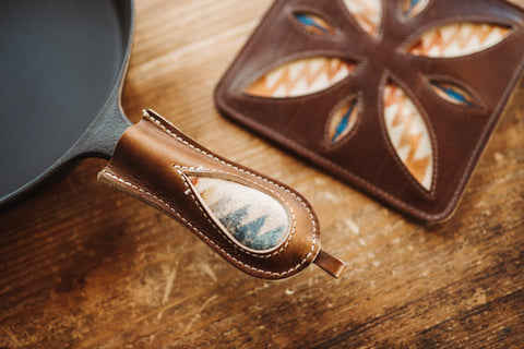 Panhandler Cast Iron Handle Cover: Chestnut Leather - Howl Goods