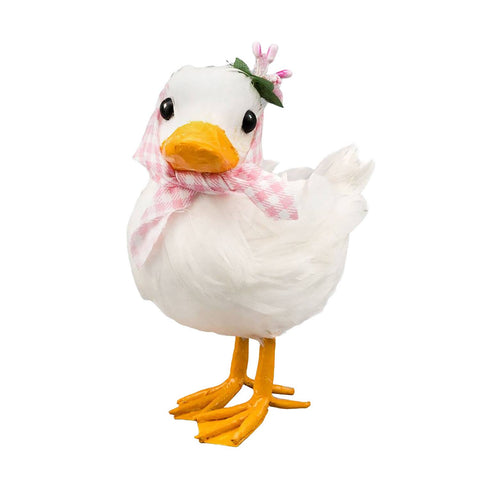 White Duck in a Scarf with Natural Feathers