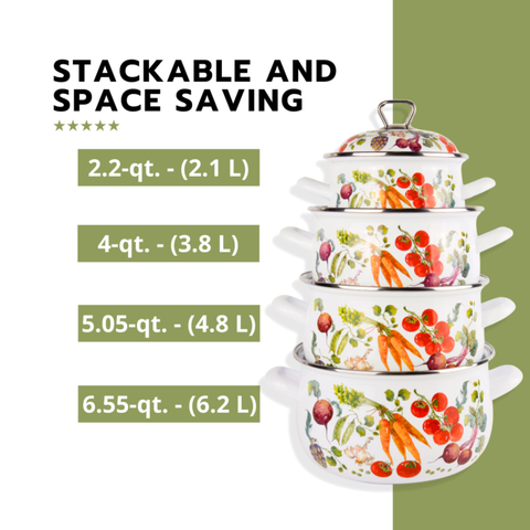 Vegetable Garden Belly Deep Stock Pot with Decorated Lid: 4 qt. (3.8 L)