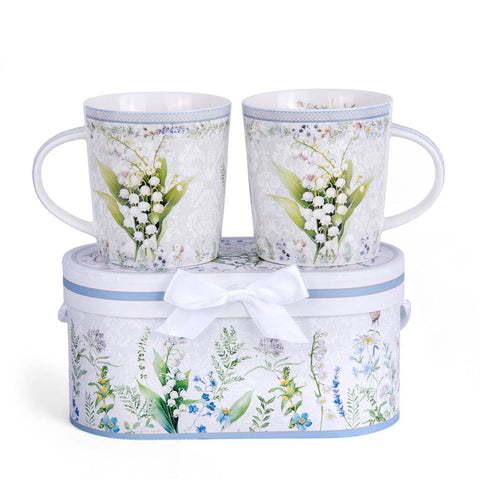 Lily of the Valley China Tea/Coffee Mugs, Set of 2, 11.83 fl oz ea, in Gift Box