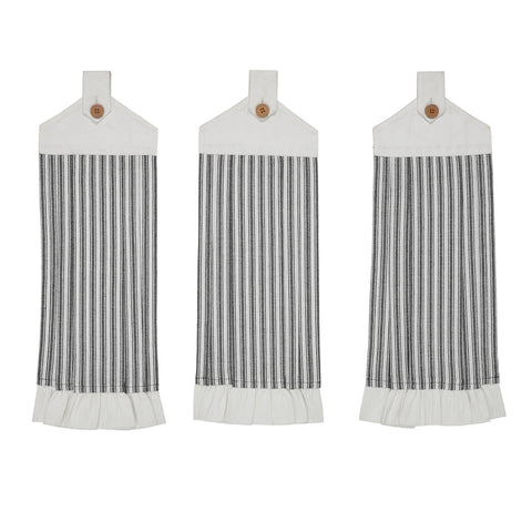 Sawyer Mill Black Ticking Stripe Button Loop Tea Towel, Set of 3 - VHC Brands