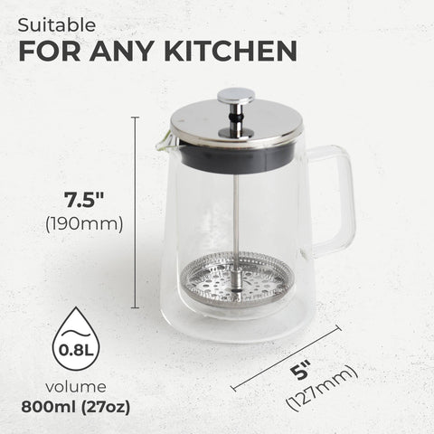 French Press Coffee Maker, 34 oz (0.8L), Double-Wall Glass - Kaffe