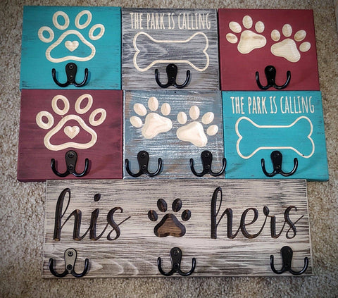 Leash Hooks: Double Paw - Knotty Pine Woodworks