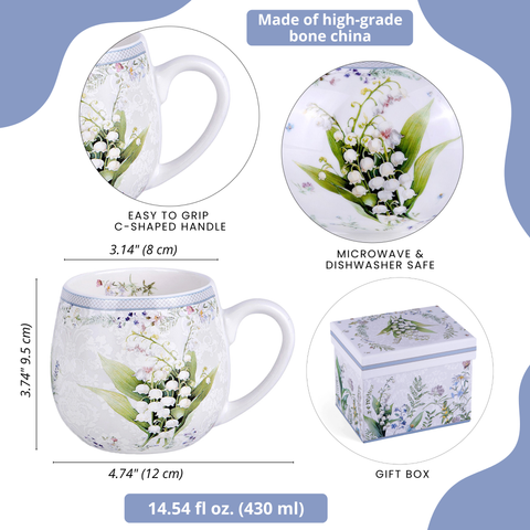 Lily of the Valley Bone China Big Belly Mug,16.23 fl oz, in Gift Box