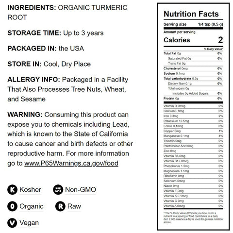Organic Turmeric Powder – Finely Ground Turmeric Root, Raw: 8 Ounces - Food To Live