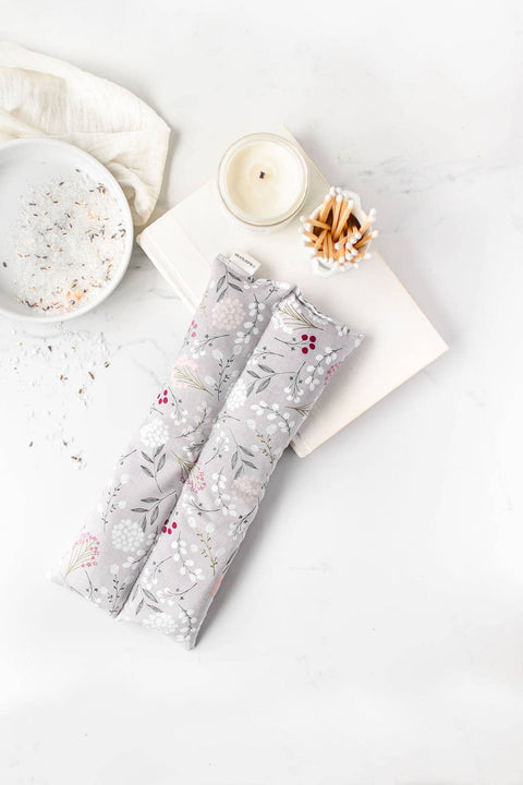 Heating Pad Neck Wrap, Hot + Cold Flaxseed, Grey Floral - Wild Clementine Co.