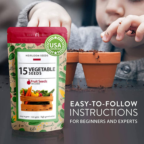 15 Vegetable Seeds Variety Pack - Heirloom, Non GMO - Homegrown Garden