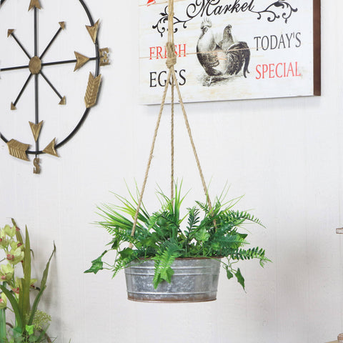 Inara Round Galvanized Hanging Metal Planter: Large - Cheungs Home Decor