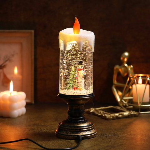 Christmas Musical Snow Globe Candlestick Lantern with Snowman Scene for Christmas Decoration - SINT
