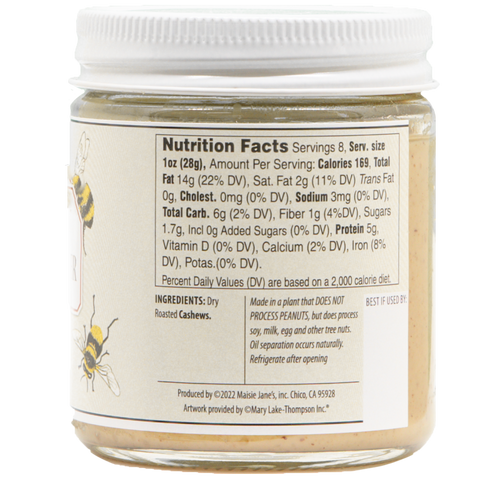 Creamy Cashew Butter 8oz, Bee Label, No Palm Oil - Maisie Jane’s