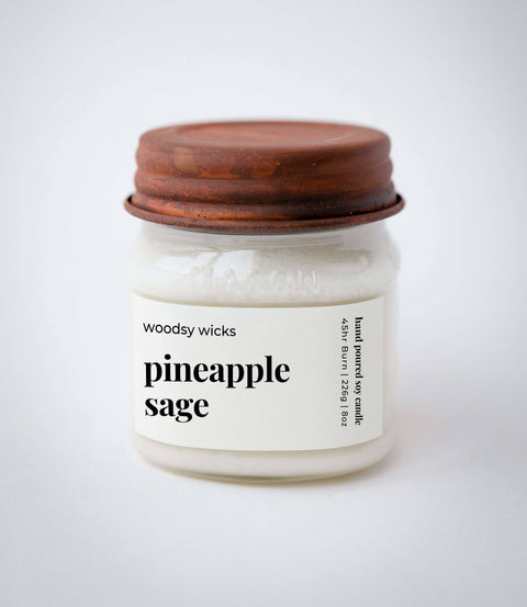 Pineapple Sage, 8 oz Soy Wax Candle, Wood Wick - Woodsy Wicks