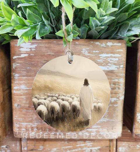 Wood Ornament Jesus Sheep - Redeemed Decor