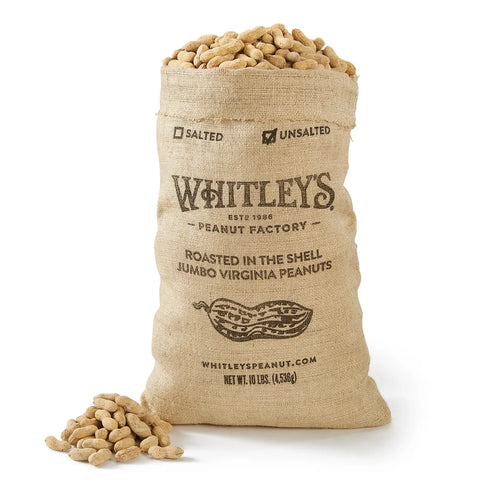 Unsalted Roasted-n-Shell Peanuts, 24 oz in a Burlap Bag - Whitley's Peanut Factory