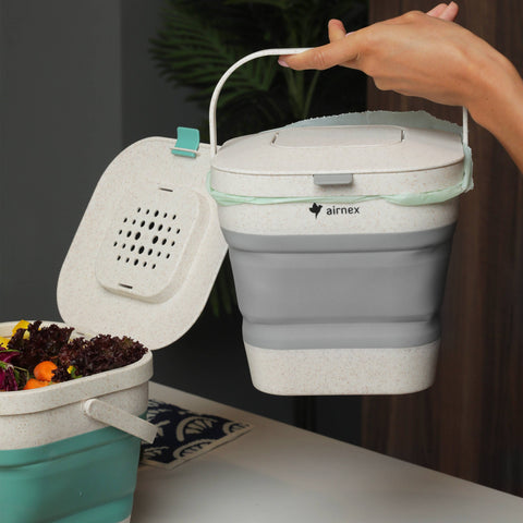 Home Composter Kit: Green, Collapsible Kitchen Compost Bin, 1 Gallon - AIRNEX