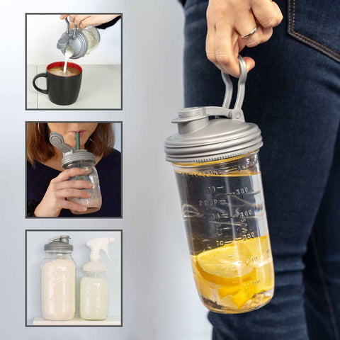 Mason Jars Lid POUR Carry Loop - Black / Wide Mouth - reCAP Mason Jars