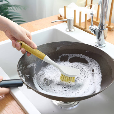 Bamboo Brush with Handle, Natural Cleaning Dish Brush - AIRNEX