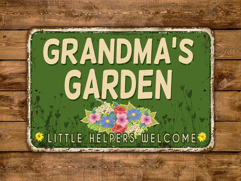 Grandma's Garden Little Helpers Welcome, 8x12in Metal Sign - Game Time Prints