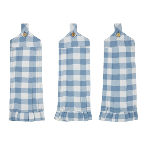 Annie Buffalo Check Blue Button Loop Tea Towel, Set of 3 - VHC Brands