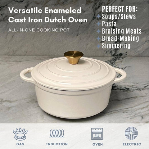 Enameled Cast Iron Dutch Oven: 5 Qt. Teal Blue - Lexi Home