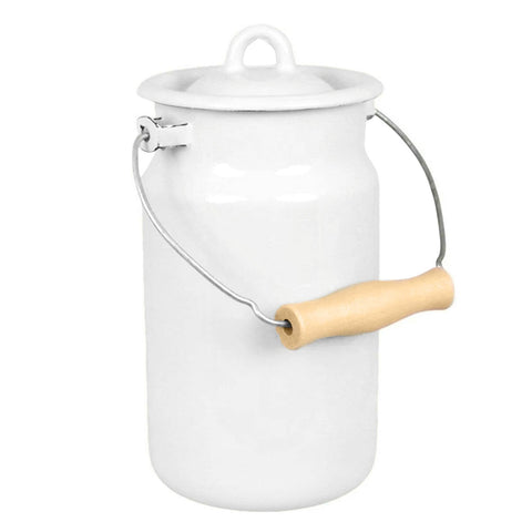 2L Pure White Vintage Enamel Milk Can with Lid - STP