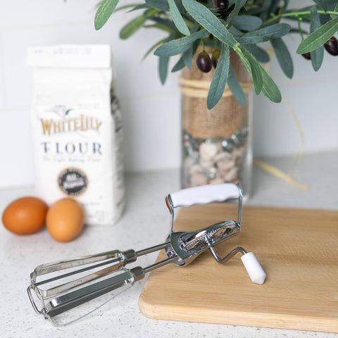 Stainless Steel Manual Hand Mixer, White, 10" x 5" - Fox Run Brands