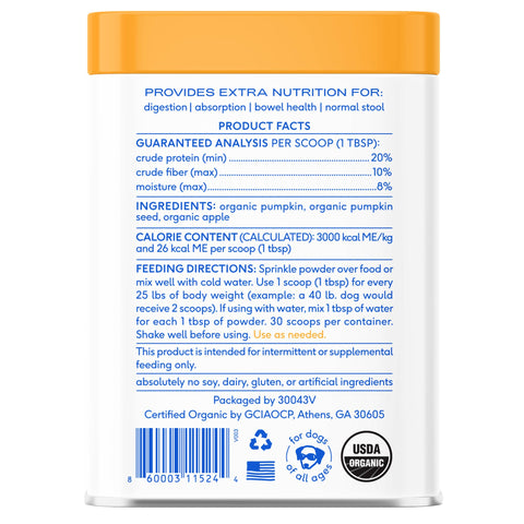 Organic Pumpkin Fiber Powder, Digestive Supplement for Dogs: 8 oz - Native Pet