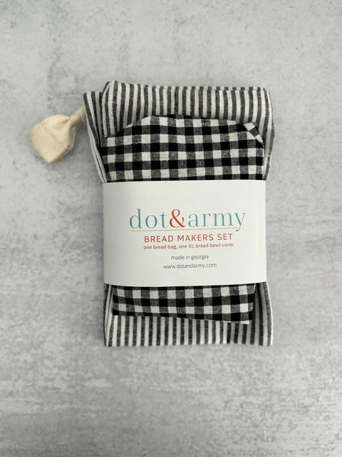 Silver Stripe and Check Bread Makers Set, Bread Bag & Bowl Cover - Dot and Army