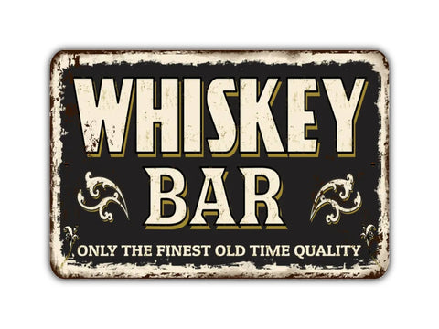 Whiskey Bar Only The Finest Old Time Quality, 12x18in Vintage Style Metal Sign - Game Time Prints