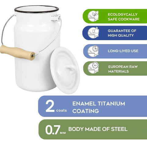 2L Pure White Vintage Enamel Milk Can with Lid - STP