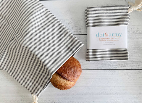 Grey Ticking Stripes Bread Bags, Set of 2 - Dot and Army