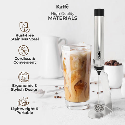 Handheld Milk Frother with Stand, USB Rechargeable, Stainless Steel - Kaffe