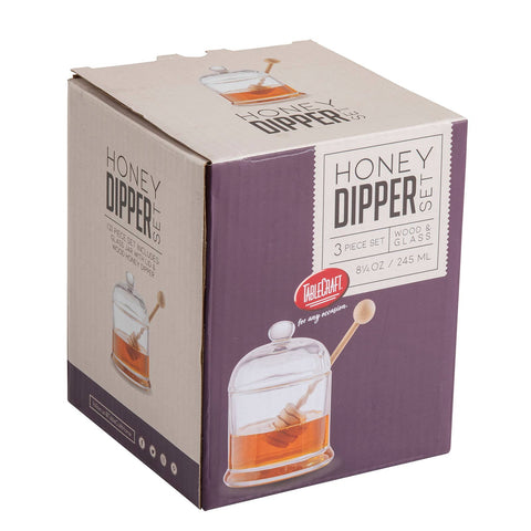 Honey Dipper Set, Includes Glass Jar & Wood Dipper - TableCraft Products Company