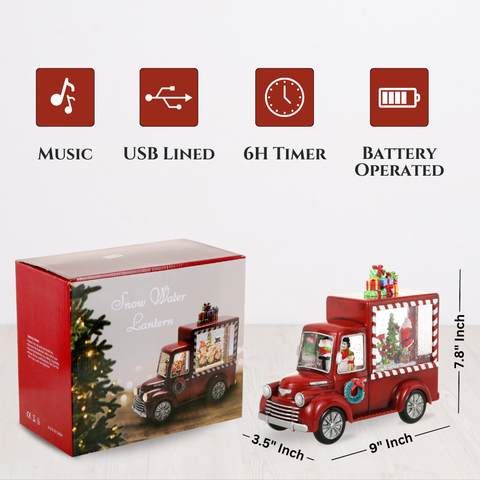 Christmas Red Gift Truck Snow Globe Lantern - SINT