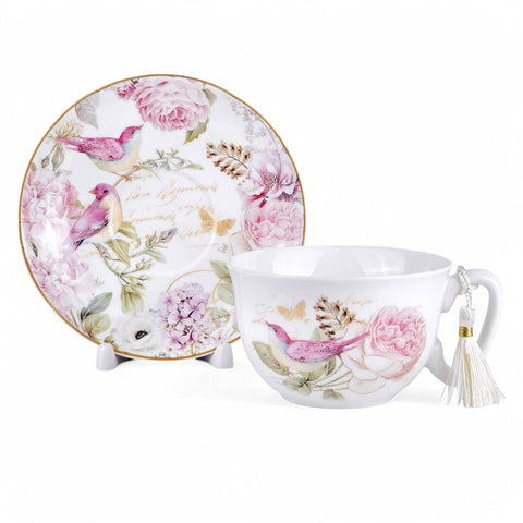 Vintage Style Birds Bone China Cup and Saucer Set, in Gift Box