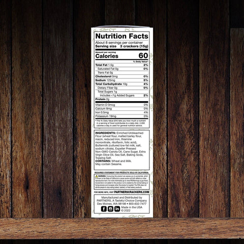 Olive Oil & Sea Salt Hors d'Oeuvre Crackers - Partners Crackers
