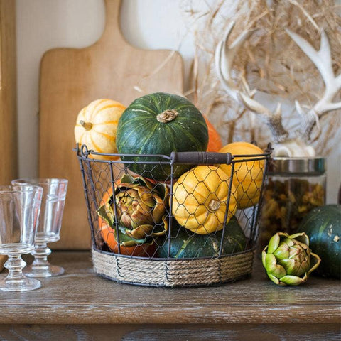 Wire Carry Basket With Hemp Rope Bottom Round: Small - Rustic Reach
